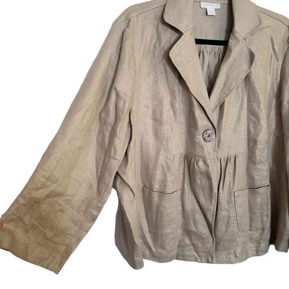 Charter Club Single Button Front Closure 100% Linen Jacket Size XL - Picture 2 of 7